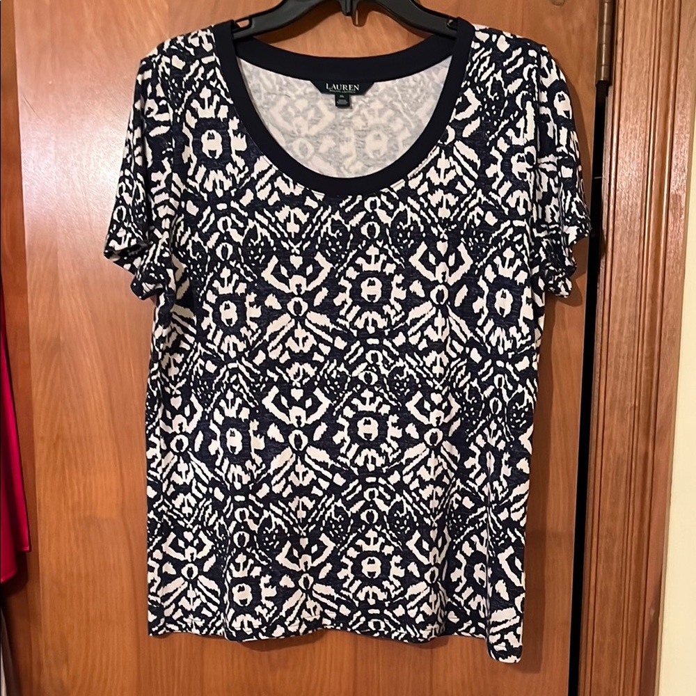 Ralph Lauren Navy and Cream Women's Top